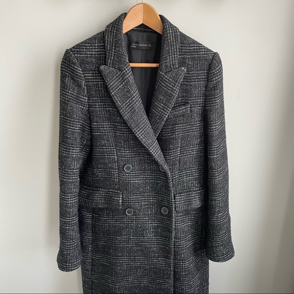 Zara checked double-breasted coat, black/grey - Picture 4 of 7
